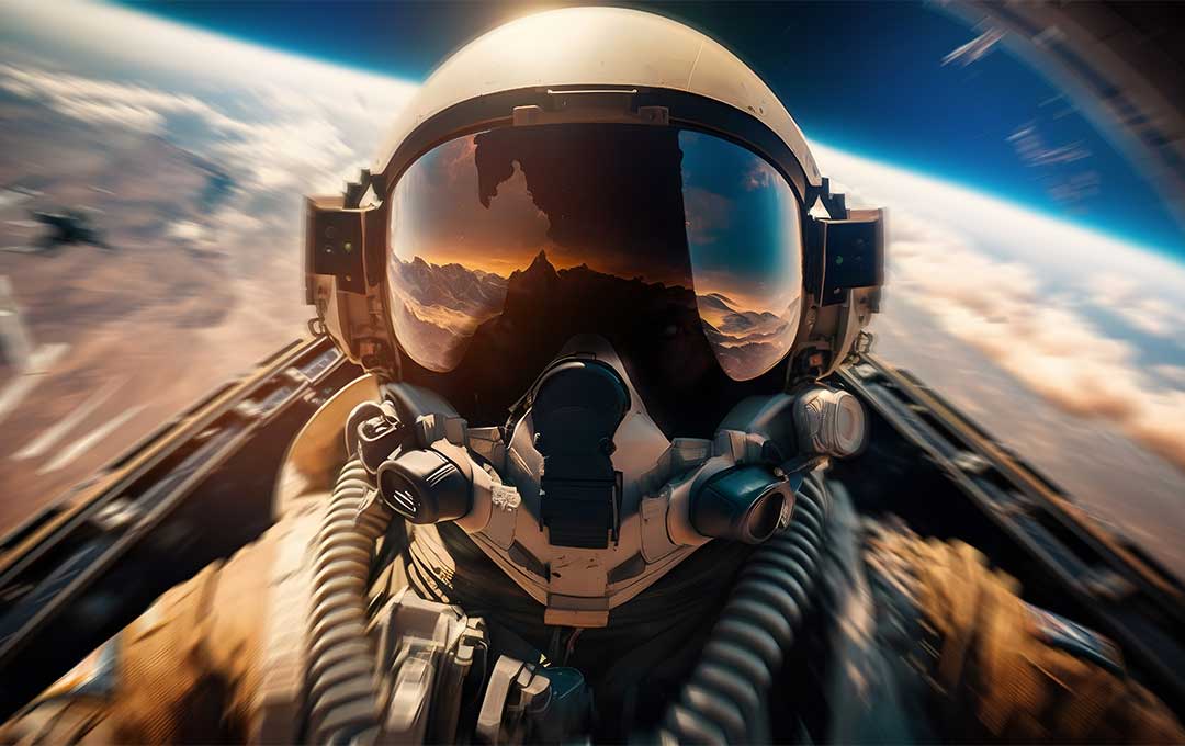 Close up headshot of a jet pilot
