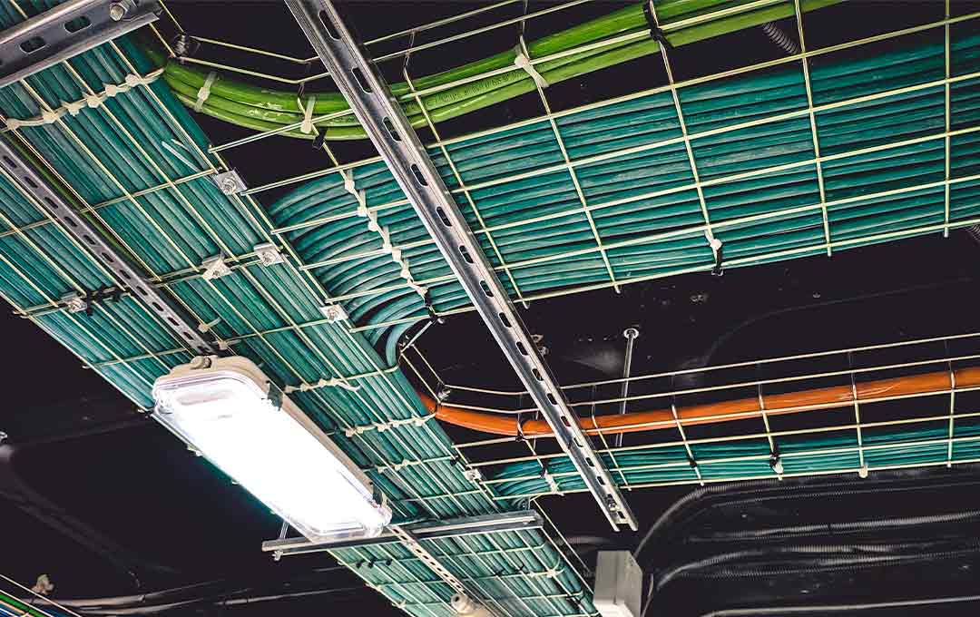 Premises wiring laid out in a ceiling